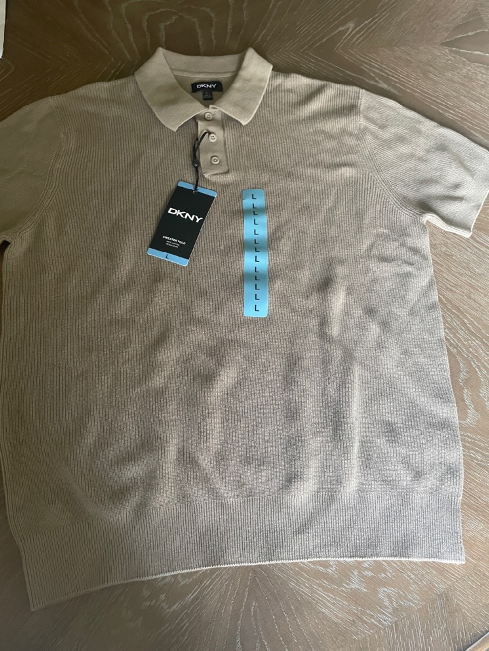 DKNY Men’s Taupe Short-Sleeve sweater Polo (L)